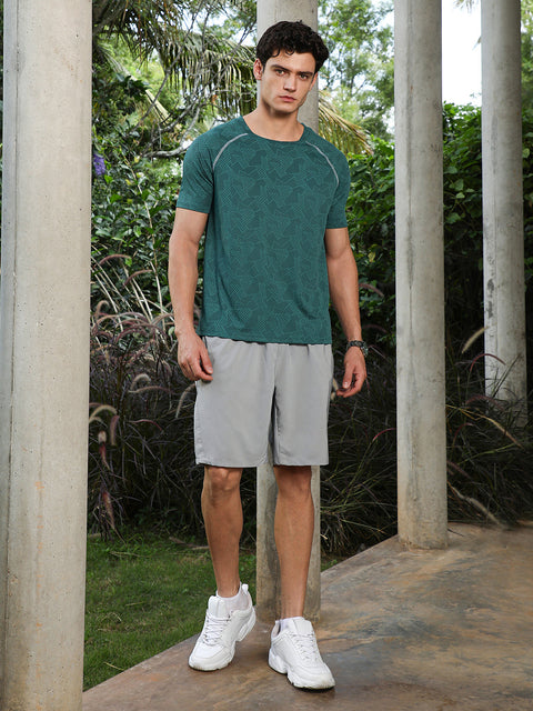 Known Emerald Green Abstract-Imprint Activewear T-Shirt