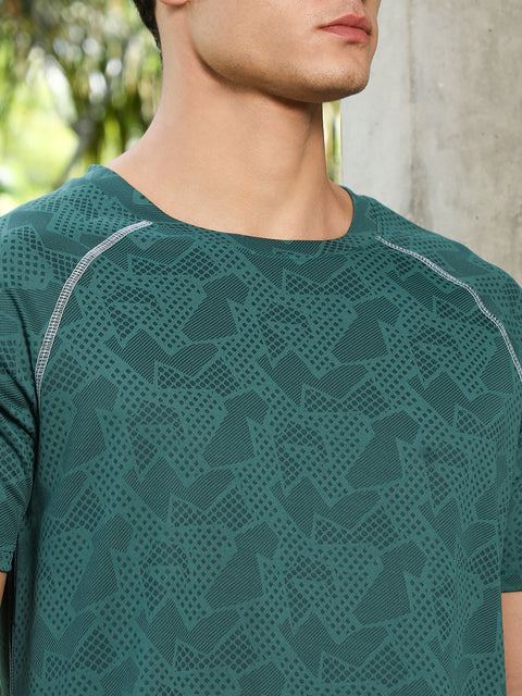 Known Emerald Green Abstract-Imprint Activewear T-Shirt