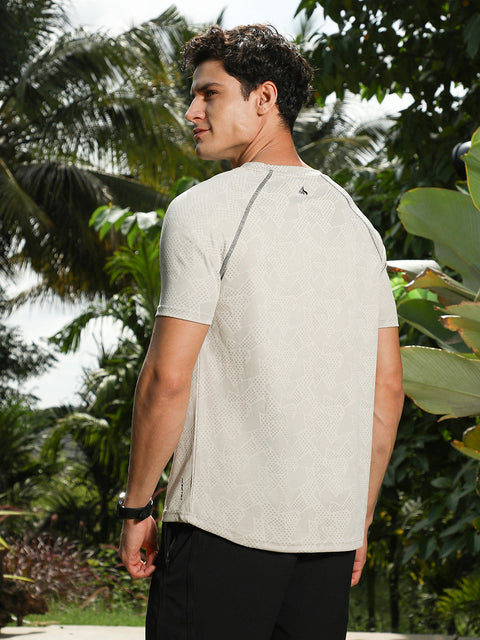 Known Saltbox Beige Abstract-Imprint Activewear T-Shirt