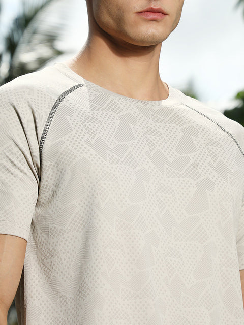 Known Saltbox Beige Abstract-Imprint Activewear T-Shirt