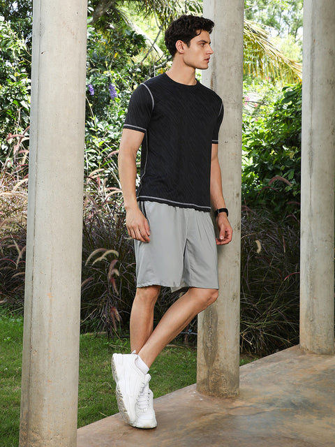 OneKind Onyx Black Plash-Imprint Activewear T-Shirt