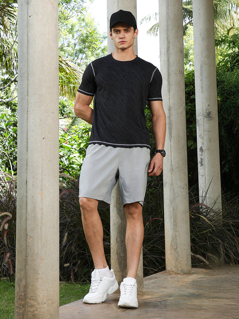 OneKind Onyx Black Plash-Imprint Activewear T-Shirt