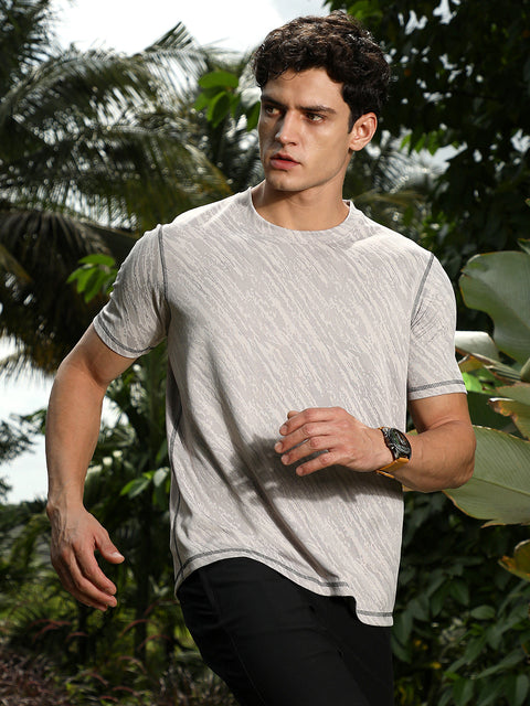 OneKind Cloud Grey Plash-Imprint Activewear T-Shirt