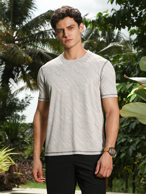 OneKind Cloud Grey Plash-Imprint Activewear T-Shirt