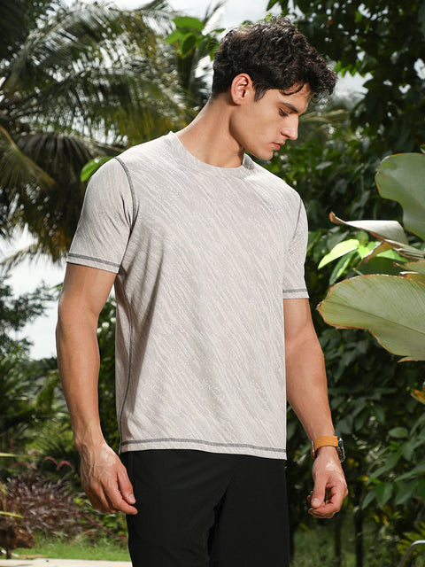 OneKind Cloud Grey Plash-Imprint Activewear T-Shirt