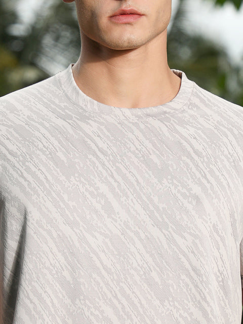 OneKind Cloud Grey Plash-Imprint Activewear T-Shirt