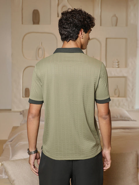 Hooked Rope-Lined Textured Polo T-Shirt