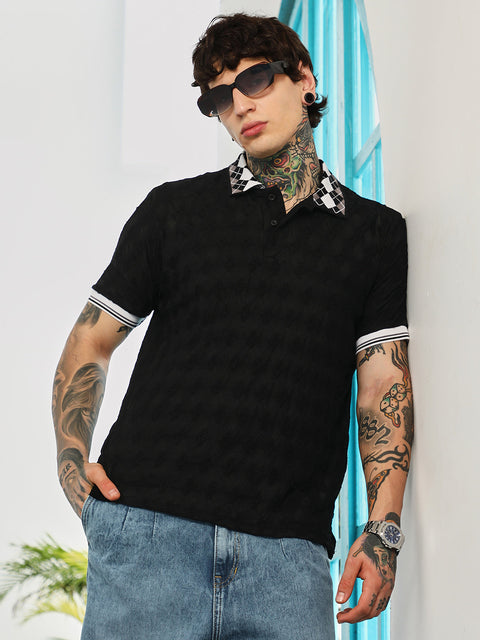 Interim Block Argyle-Knit Polo T-Shirt