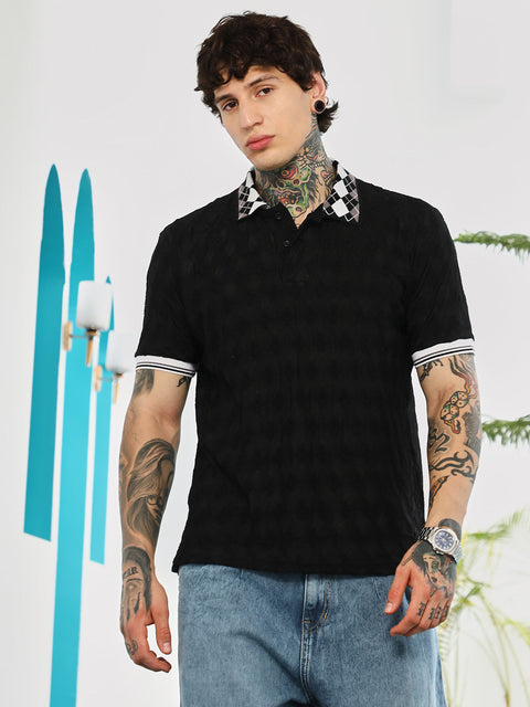 Interim Block Argyle-Knit Polo T-Shirt