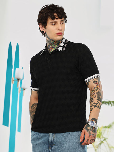 Interim Block Argyle-Knit Polo T-Shirt