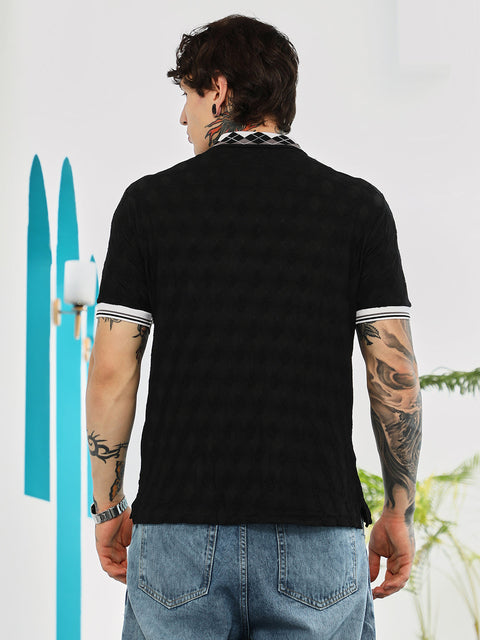 Hooked Block Argyle-Knit Polo T-Shirt