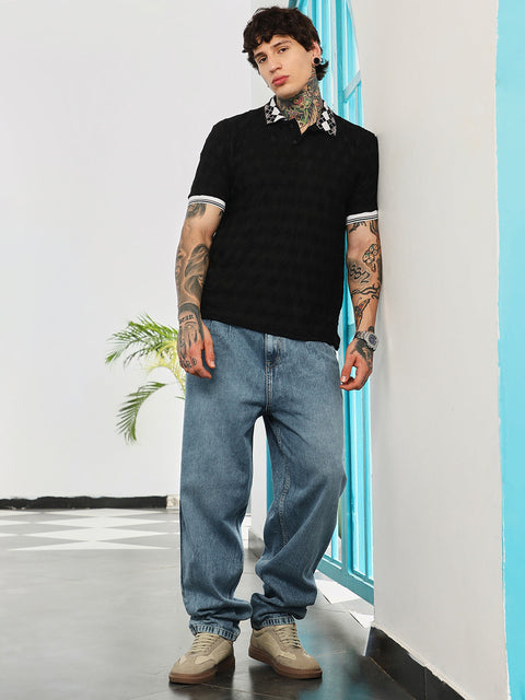 Hooked Block Argyle-Knit Polo T-Shirt