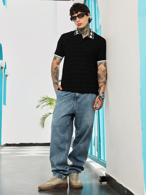 Hooked Block Argyle-Knit Polo T-Shirt