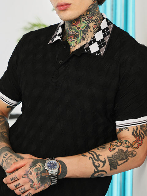 Hooked Block Argyle-Knit Polo T-Shirt