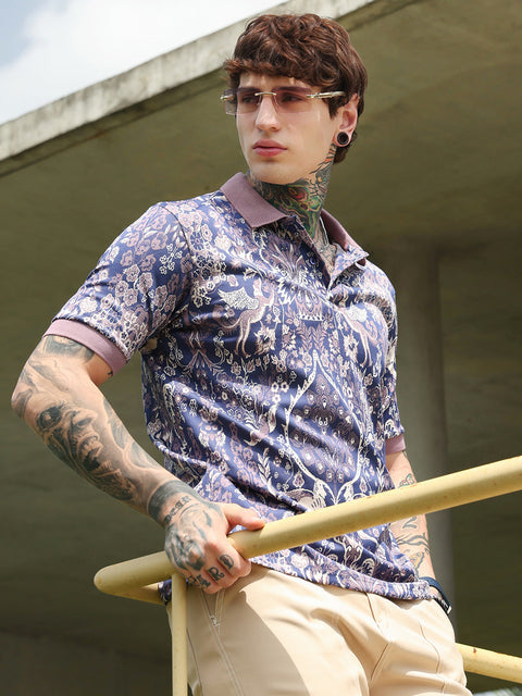 Hooked Indie Floral Jacquard-Knit Polo T-Shirt
