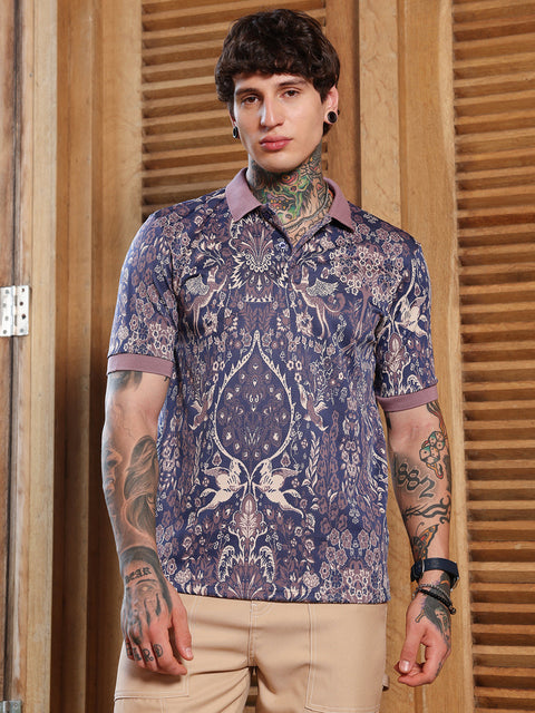 JINX Indie Floral Jacquard-Knit Polo T-Shirt