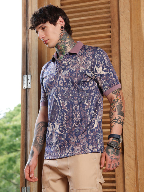JINX Indie Floral Jacquard-Knit Polo T-Shirt