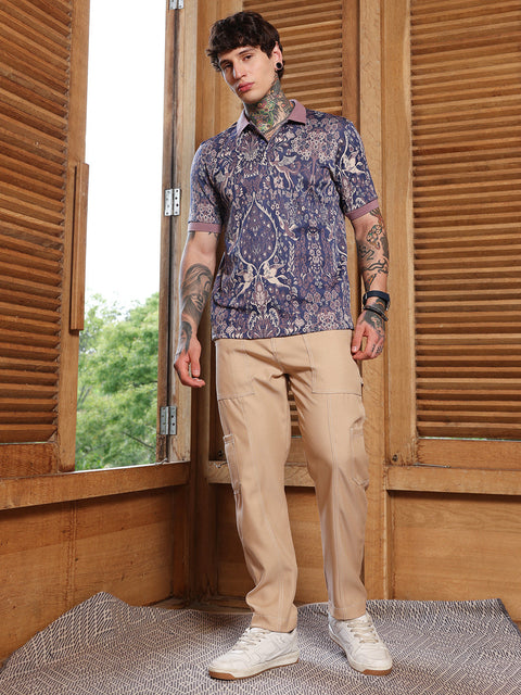 Hooked Indie Floral Jacquard-Knit Polo T-Shirt