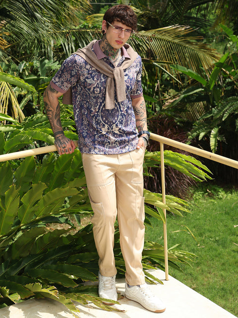 Hooked Indie Floral Jacquard-Knit Polo T-Shirt