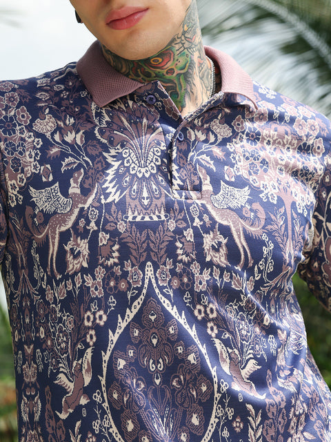 Hooked Indie Floral Jacquard-Knit Polo T-Shirt