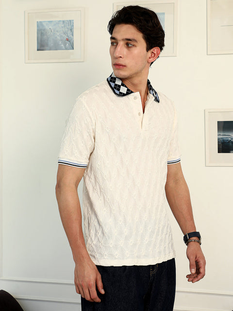 JINX Block Argyle-Knit Polo T-Shirt