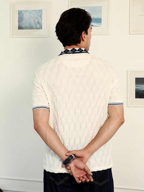 JINX Block Argyle-Knit Polo T-Shirt