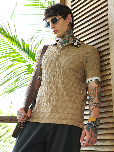 Hooked Block Argyle-Knit Polo T-Shirt