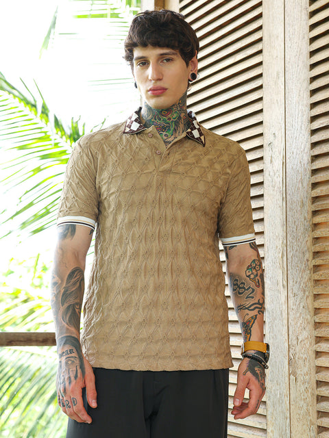 Hooked Block Argyle-Knit Polo T-Shirt
