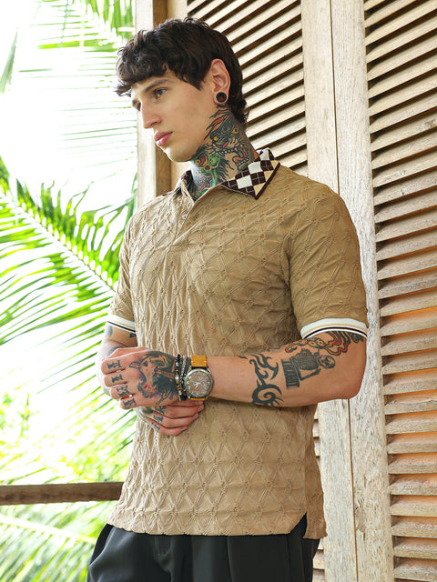 Hooked Block Argyle-Knit Polo T-Shirt