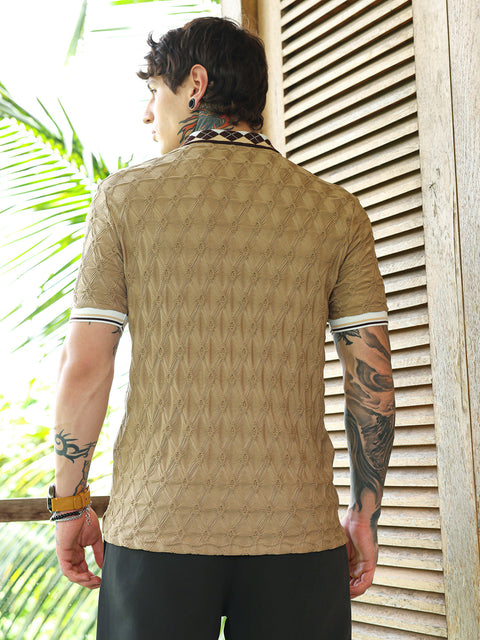 Hooked Block Argyle-Knit Polo T-Shirt