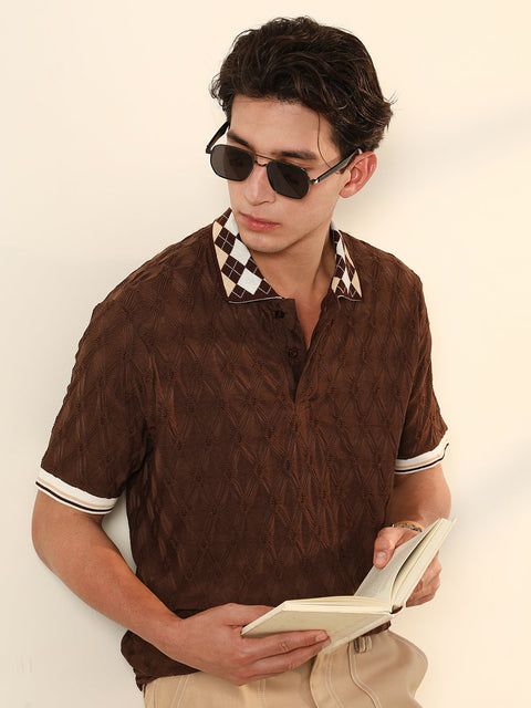 JINX Block Argyle-Knit Polo T-Shirt