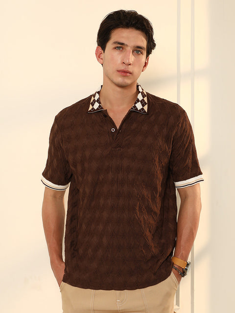 JINX Block Argyle-Knit Polo T-Shirt