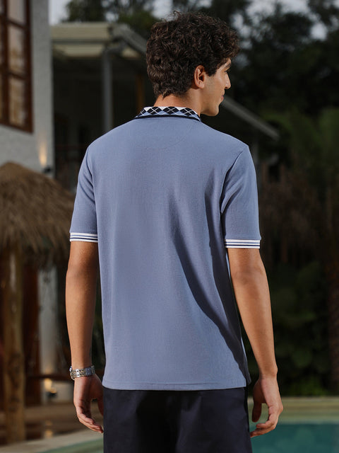 Interim Block Argyle-Knit Polo T-Shirt