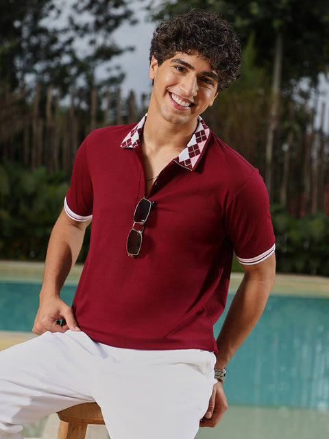 Hooked Block Argyle-Knit Polo T-Shirt