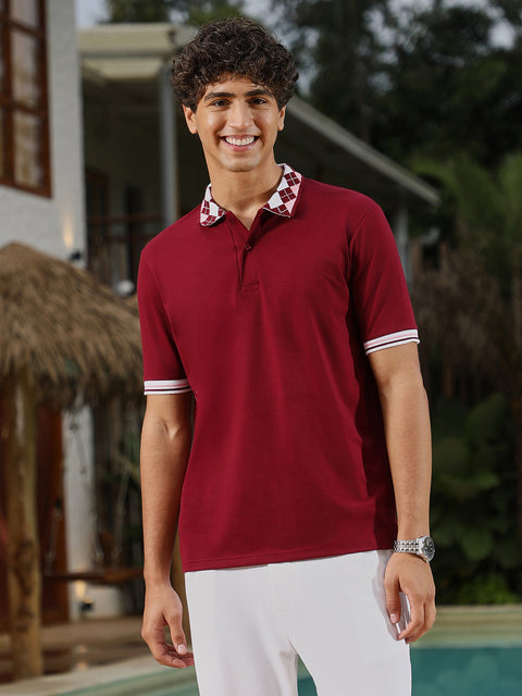Hooked Block Argyle-Knit Polo T-Shirt