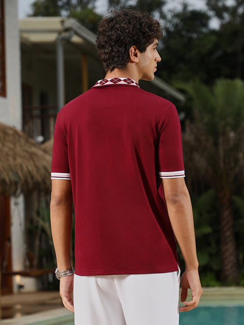 Interim Block Argyle-Knit Polo T-Shirt