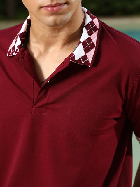 Hooked Block Argyle-Knit Polo T-Shirt