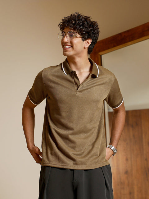 Hooked Ribbed-Knit Polo T-Shirt