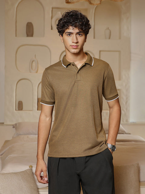 Hooked Ribbed-Knit Polo T-Shirt