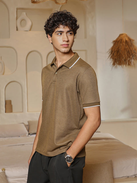 Hooked Ribbed-Knit Polo T-Shirt