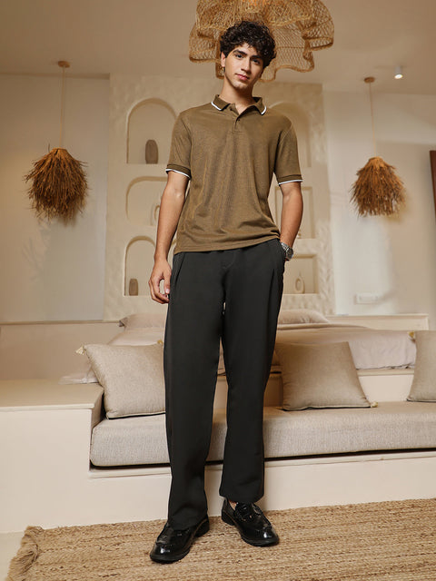 Hooked Ribbed-Knit Polo T-Shirt