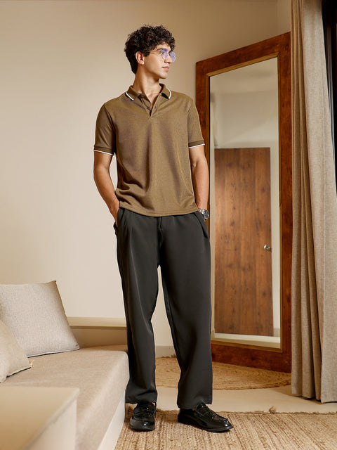 Hooked Ribbed-Knit Polo T-Shirt