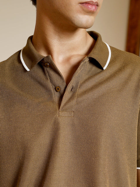 Hooked Ribbed-Knit Polo T-Shirt