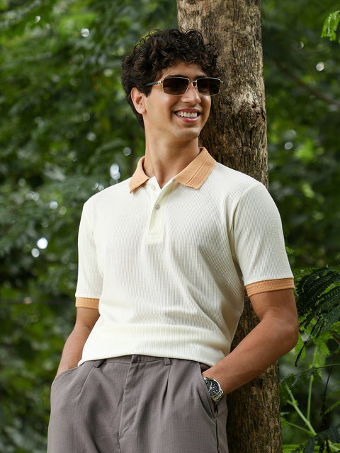 Just Be Block-Textured Knit Polo T-Shirt