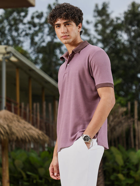 Just Be Textured-Knit Polo T-Shirt