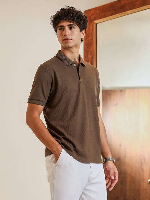Just Be Textured-Knit Polo T-Shirt