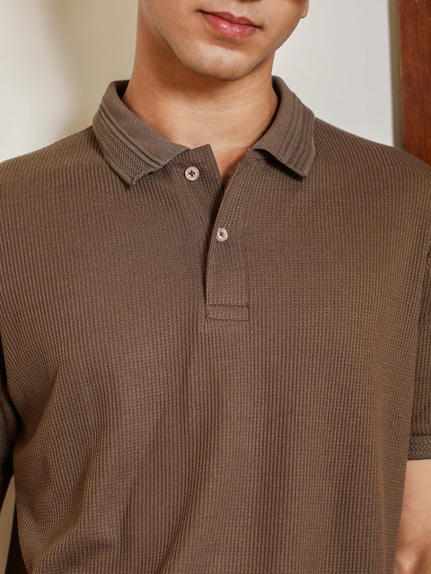 Just Be Textured-Knit Polo T-Shirt