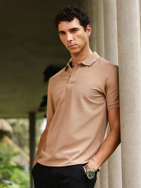 Just Be Slanted-Jacquard Knit Polo T-Shirt