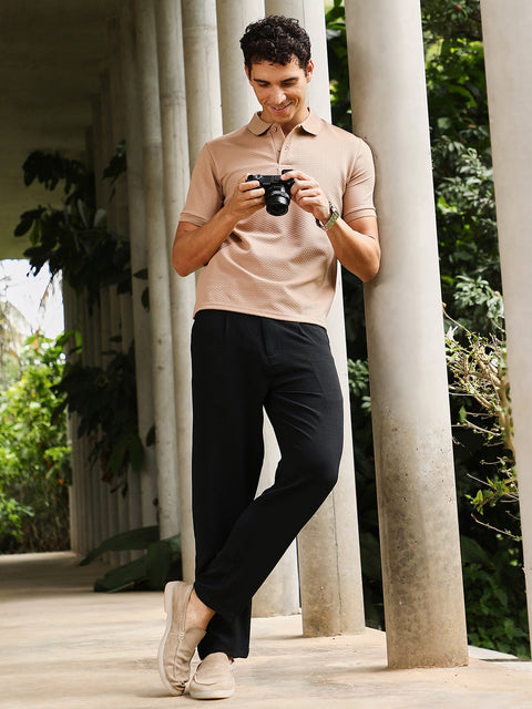 Just Be Slanted-Jacquard Knit Polo T-Shirt