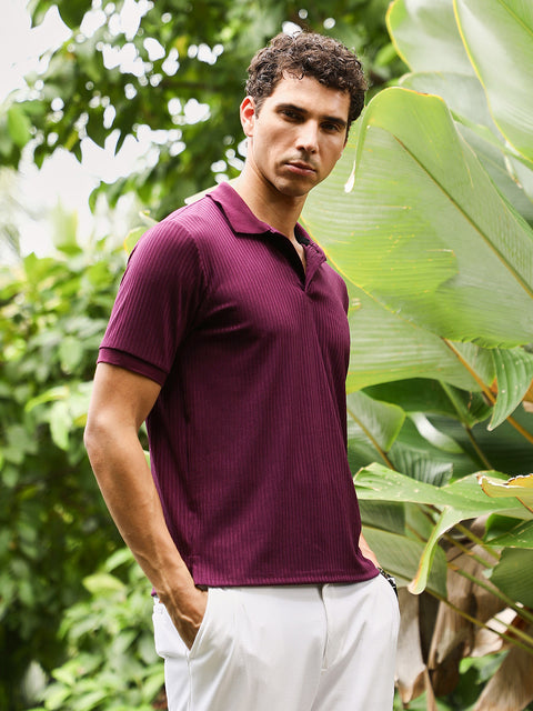 Just Be Vined-Jacquard Knit Polo T-Shirt